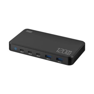 120W 5-ports GaN USB-C/USB-A PD Oplader. Sort. -