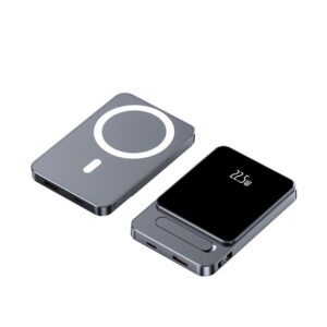 2-i-1 Magnetisk Powerbank. Trådløs & Superhurtig Powerbank. 10.000mAh, 15W/22.5W. Silver -