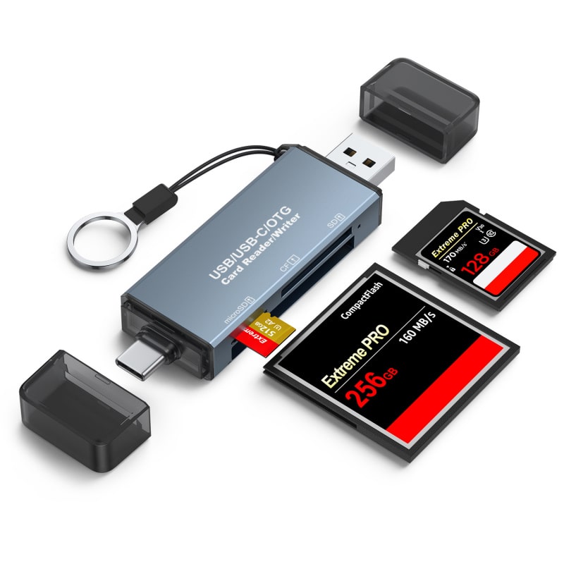 2-i-1 Kortlæser med USB-C & USB 3.0. USB/USB-C/OTG 2-i-1 Kortlæser med USB-C & USB 3.0. USB/USB-C/OTG til CF, SD & MicroSD Kort -