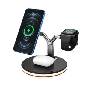 3-i-1 Magnetisk Trådløs Oplader Dock til iPhone, AirPods Pro, Apple Watch mm. 15W. Sort. -
