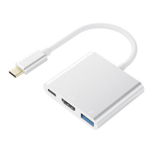 3 i 1 USB-C til HDMI (4K) +  USB3.0 + USB-C PD adapter. Silver -
