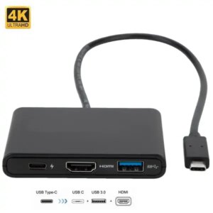 3 i 1 USB-C til HDMI (4K) +  USB3.0 + USB-C PD adapter. Sort. -