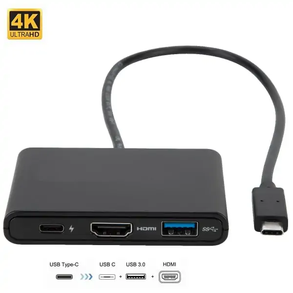 3i1-usb-c-til-hdmi-adapter-sort 3 i 1 USB-C til HDMI (4K) + USB3.0 + USB-C PD adapter. Sort. -