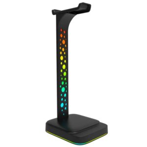 5 i 1 RGB Headphone Holder med justerbart lys, 3.5mm jack stik og 2 USB porte -