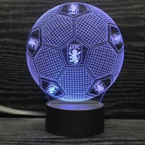 Aston Villa 3D lampe. Fodbold. Farveskift mellem 7 farver. -