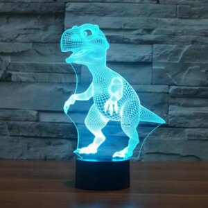 Sød baby dinosaurus 3D lampe. Farveskift mellem 7 farver. -