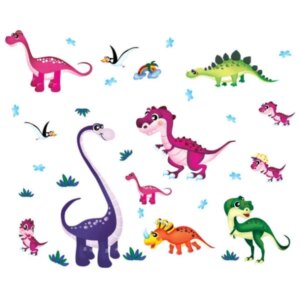 Sød baby dinosaurus wallsticker med 13 forskellige søde motiver. -