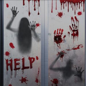 Skræmmende Halloween Vinduesklistermærker. Pige og blodstænk. -