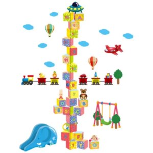 Kæmpe taltårn med en UFO på toppen. Wallsticker med bokse med tal samt højdemåler. -