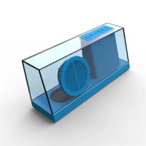 Transparent trådløs Bluetooth højttaler med FM-radio mm. Blå. -