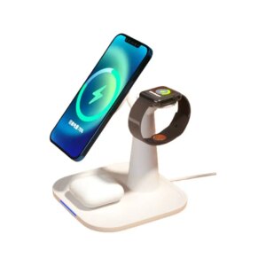 D06 3-i-1 Trådløs Qi Oplader Docking Station til iPhone, AirPods Pro, Apple Watch mm. 15W. Hvid. -