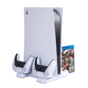 DOBE Multifunktionel PlayStation 5 cooling stand. Plads til spil samt to PS5 controllere. -
