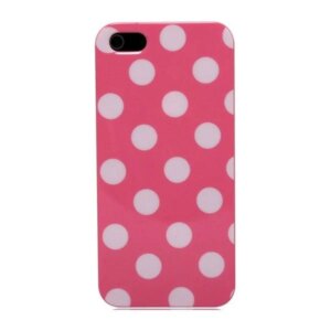 Dots gummi cover til iPhone 5/5S/SE. Pink/hvid. -