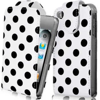 dotsleather-white-new Dots Leather case (store) med magnet flip til iPhone 4/4S. Hvid. -