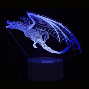 Drage 3D lampe. Sej drage natlampe. Farveskift mellem 7 farver. -