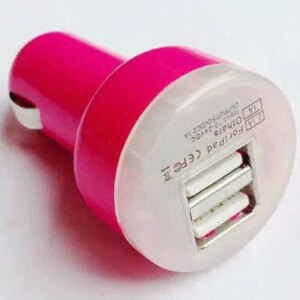 Dual USB billader til telefon, tablet mm. Hot pink. -