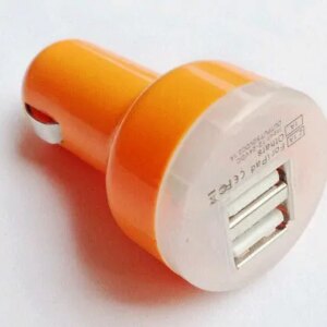 Dual USB billader til telefon, tablet mm. Orange. -
