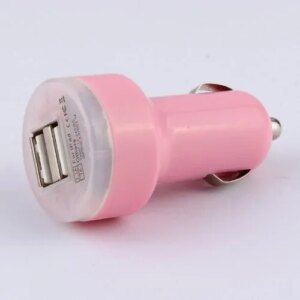 Dual USB billader til telefon, tablet mm. Pink. -