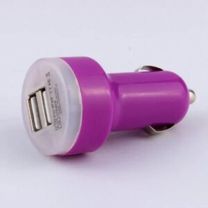 Dual USB billader til telefon, tablet mm. Lilla. -