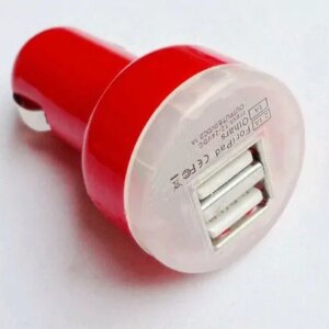 Dual USB billader til telefon, tablet mm. Rød. -