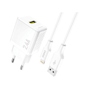 DUDAO A23L GaN 2.4A 12W USB oplader. Inkl. lightning kabel. Hvid -