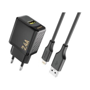 DUDAO A23L GaN 2.4A 12W USB oplader. Inkl. lightning kabel. Sort -