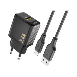 DUDAO A23T GaN 2.4A 12W USB oplader. Inkl. USB-C kabel. Sort -