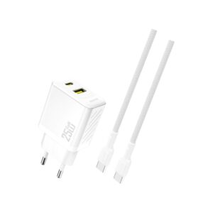 Dudao A26TC GaN 2.4A 25W Dual USB oplader. Inkl. USB-C kabel. Hvid -
