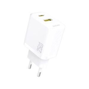 Dudao A26T GaN Adapter 25W. Hurtig Dual oplader med USB-C og USB-A. Hvid -
