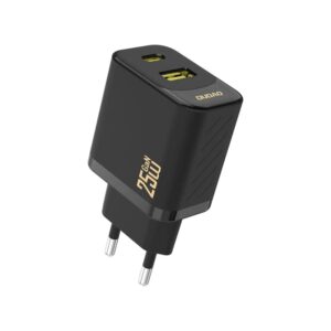 Dudao A26T GaN Adapter 25W. Hurtig Dual oplader med USB-C og USB-A. Sort -