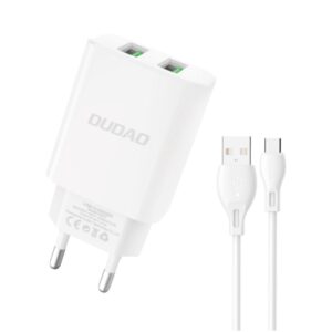 DUDAO A2EU 12W 2xUSB-A Dual oplader. Inkl USB-A til USB-C kabel -
