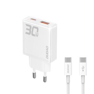 DUDAO A30EUT GaN Dual Oplader. 30W. Inkl USB-C til USB-C kabel -