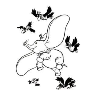 Sød wallsticker med Dumbo og hans krage venner. 42x55cm. -
