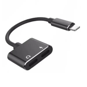 iPhone Lightning splitter. Dual opladning og earphone adapter. Sort. -