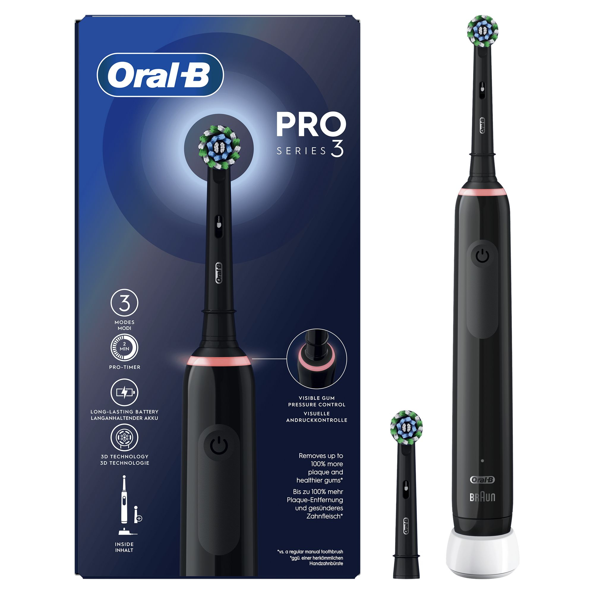 ffcbdcd177de3a09cb1eba5656cc4664 Oral-B Pro 3 Pro3 3000 Voksen Roterende, pulserende tandbørste Sort -