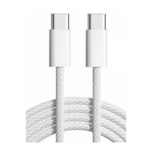 Flettet USB-C til USB-C kabel. Han-Han. 2m. Hvid. -