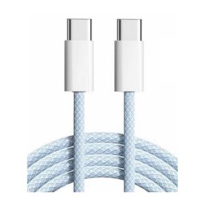Flettet USB-C til USB-C kabel. Han-Han. 1m. Pastel Blå. -