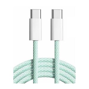 Flettet USB-C til USB-C kabel. Han-Han. 1m. Pastel Grøn. -