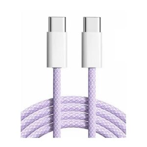 Flettet USB-C til USB-C kabel. Han-Han. 2m. Pastel Lilla. -