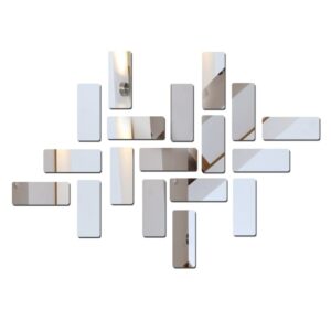 Fliseformede Spejle  -  Unik Spejl Dekoration  -  Akryl Spejl Klistermærker  -  18 stk i Silver -