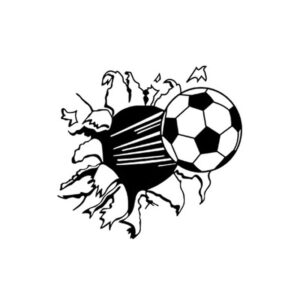 Fodbold wallsticker. Fodbold der flyver igennem væggen. 48x45cm. -