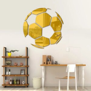 Fodbold spejl. Selvklæbende akryl spejl klistermærker. 3D design. Gold. 23cm. -