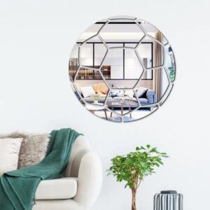 Fodbold spejl. Selvklæbende akryl spejl klistermærker. Klassisk design. Silver. 30cm. -