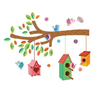 Fuglehus wallsticker. Sød og hyggelig. 120x100cm. -