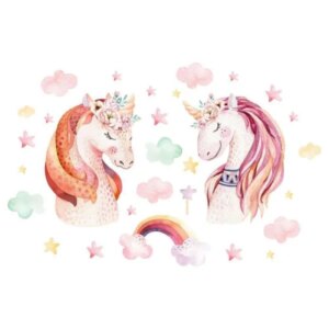 Sød Enhjørning Wallsticker med to generte Enhjørninger. -