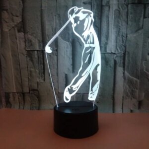 Flot Golf 3D lampe. Lysende golfspiller. Farveskift mellem 7 farver. -
