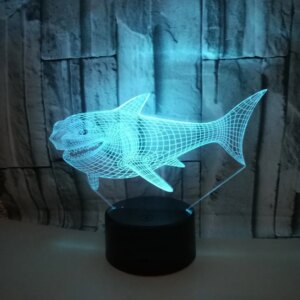 Haj 3D lampe. Sej og skræmmende hvid haj lampe. Farveskift mellem 7 farver. -
