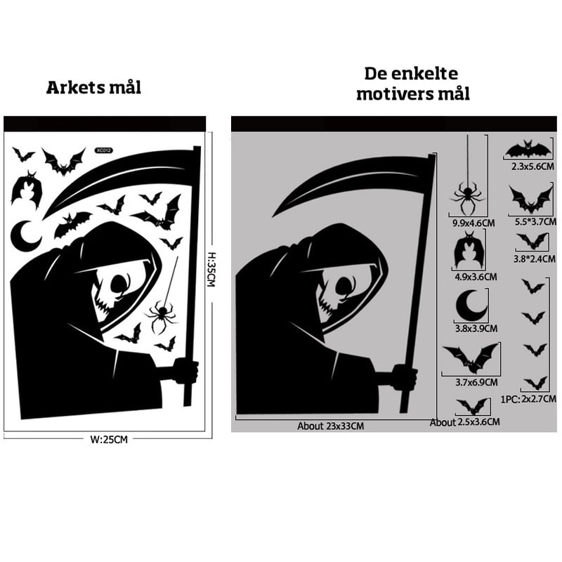 Uhyggeligt Halloween Vinduesklistermærke. Døden med leen! Uhyggelige Halloween Vinduesklistermærker. Døden med Leen -