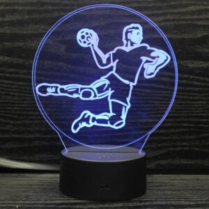 Flot håndbold 3D lampe. Lysende håndboldspiller. Farveskift mellem 7 farver. -
