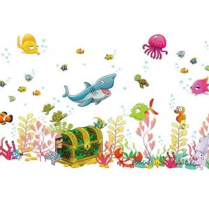 Flot og sød wallsticker med en skattekiste på bunden af havet. -